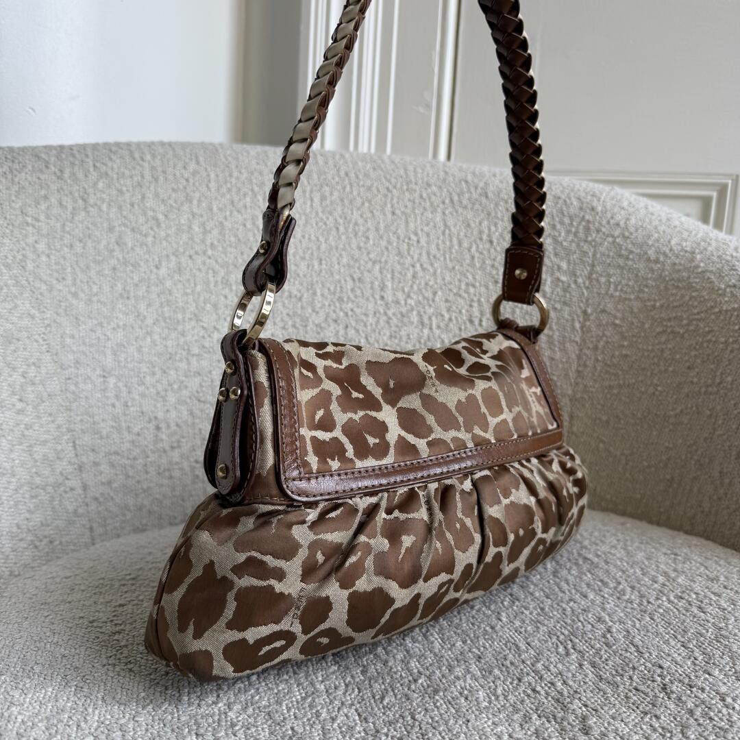 Fendi Chef Leopard Canvas Shoulder Bag