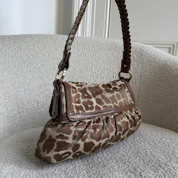 Fendi Chef Leopard Canvas Shoulder Bag