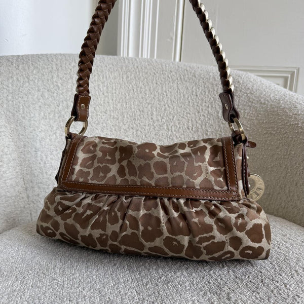 Fendi Chef Leopard Canvas Shoulder Bag