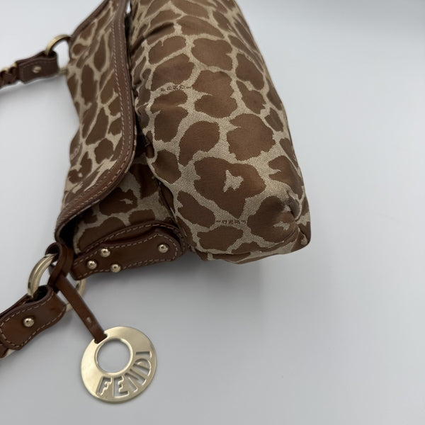 Fendi Chef Leopard Canvas Shoulder Bag