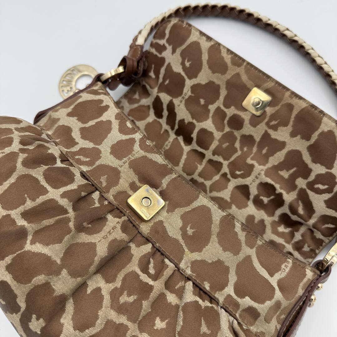 Fendi Chef Leopard Canvas Shoulder Bag