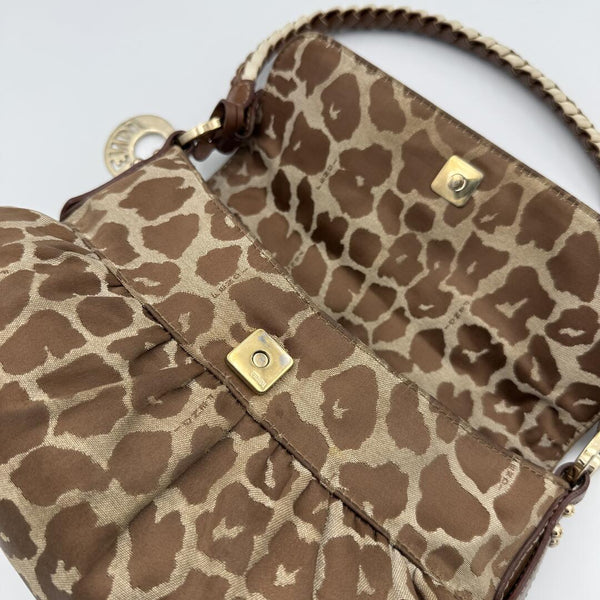 Fendi Chef Leopard Canvas Shoulder Bag