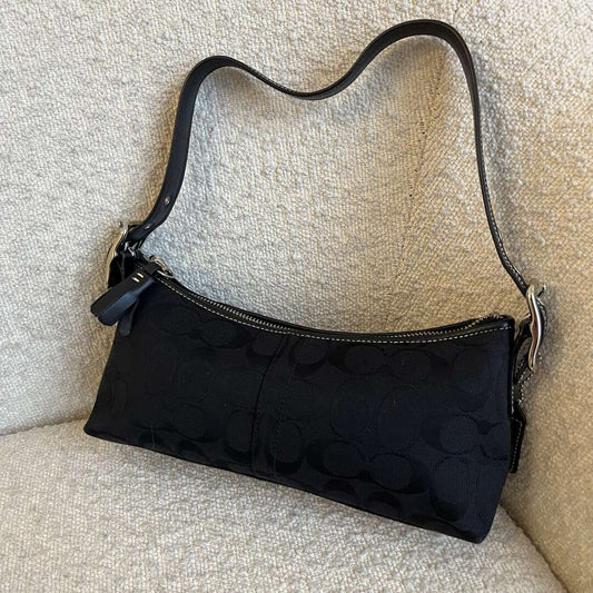 Coach Signature Black Baguette Shoulder Bag