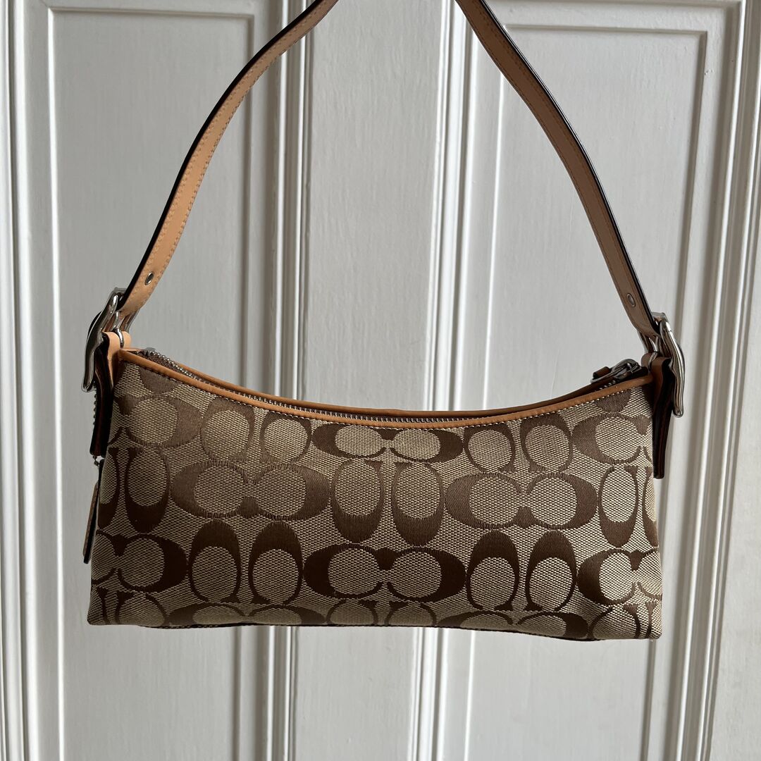 Coach Signature Tan Baguette Shoulder Bag