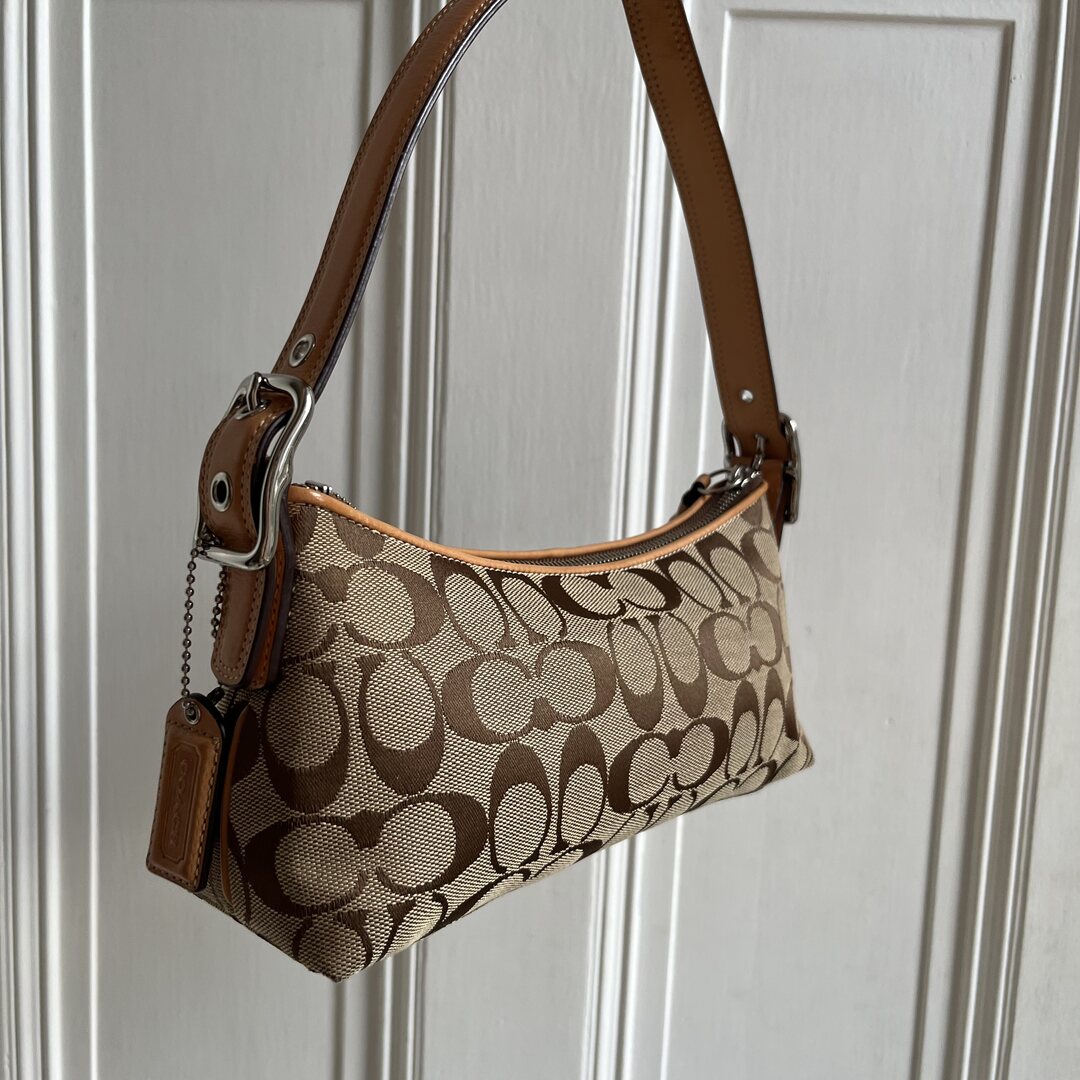 Coach Signature Tan Baguette Shoulder Bag