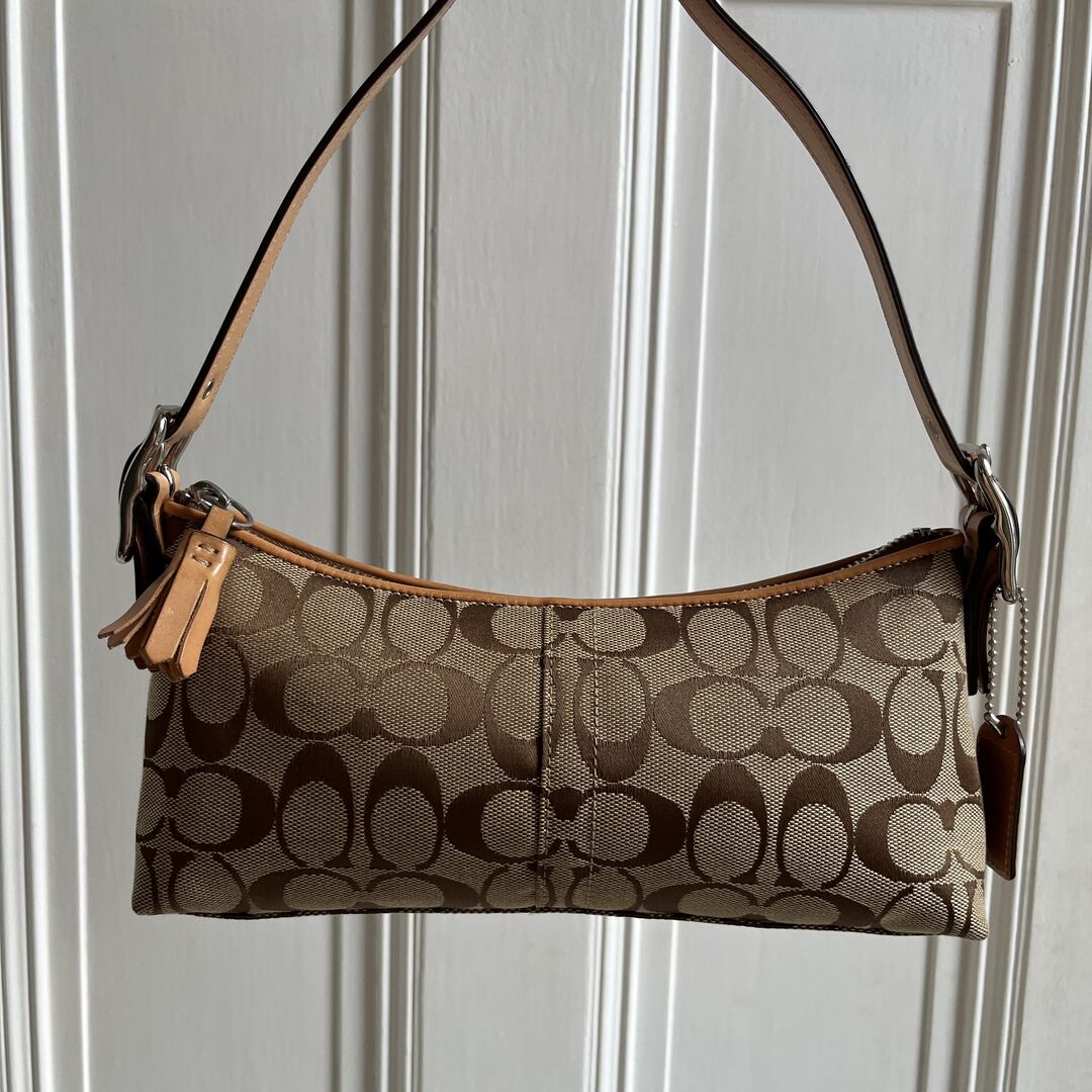 Coach Signature Tan Baguette Shoulder Bag