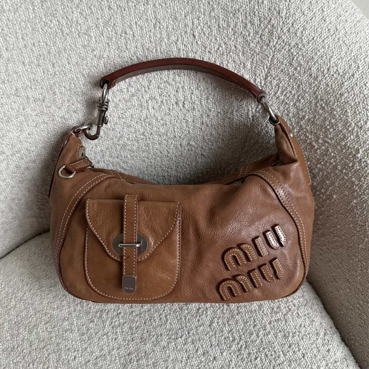 RARE Miu Miu Pocket Leather Brown Shoulder Bag