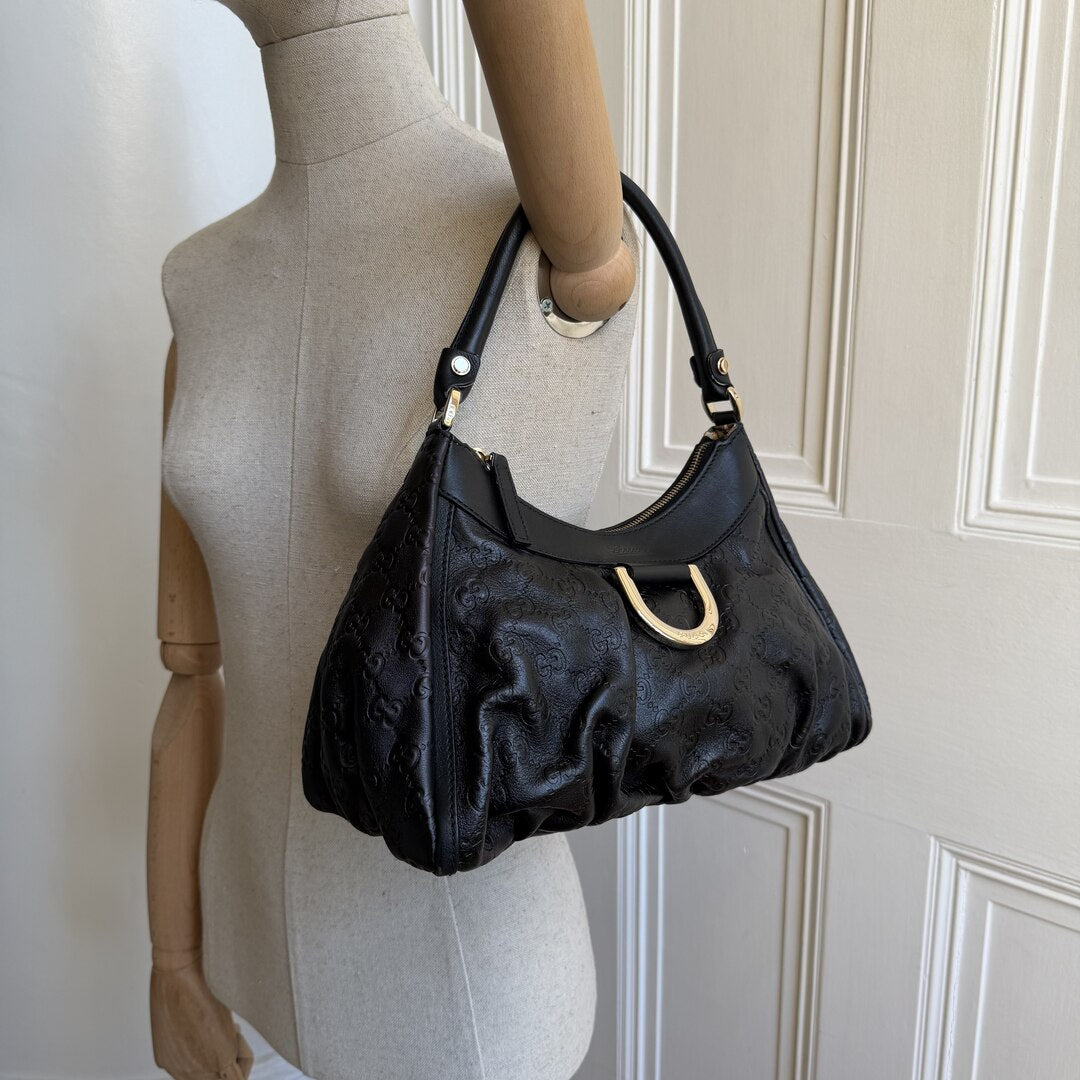 Gucci Guccissima Abbey Leather Black Shoulder Bag