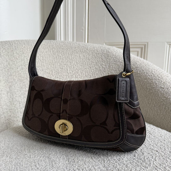 Coach Signature Ergo Flap Brown Shoulder Bag