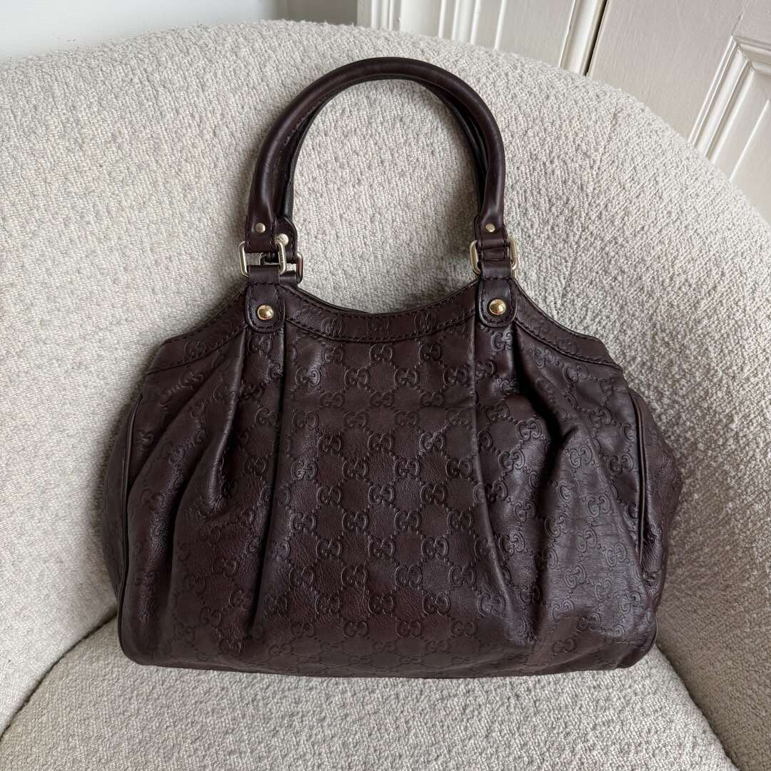 Gucci Guccissima Sukey Leather Brown Tote Bag