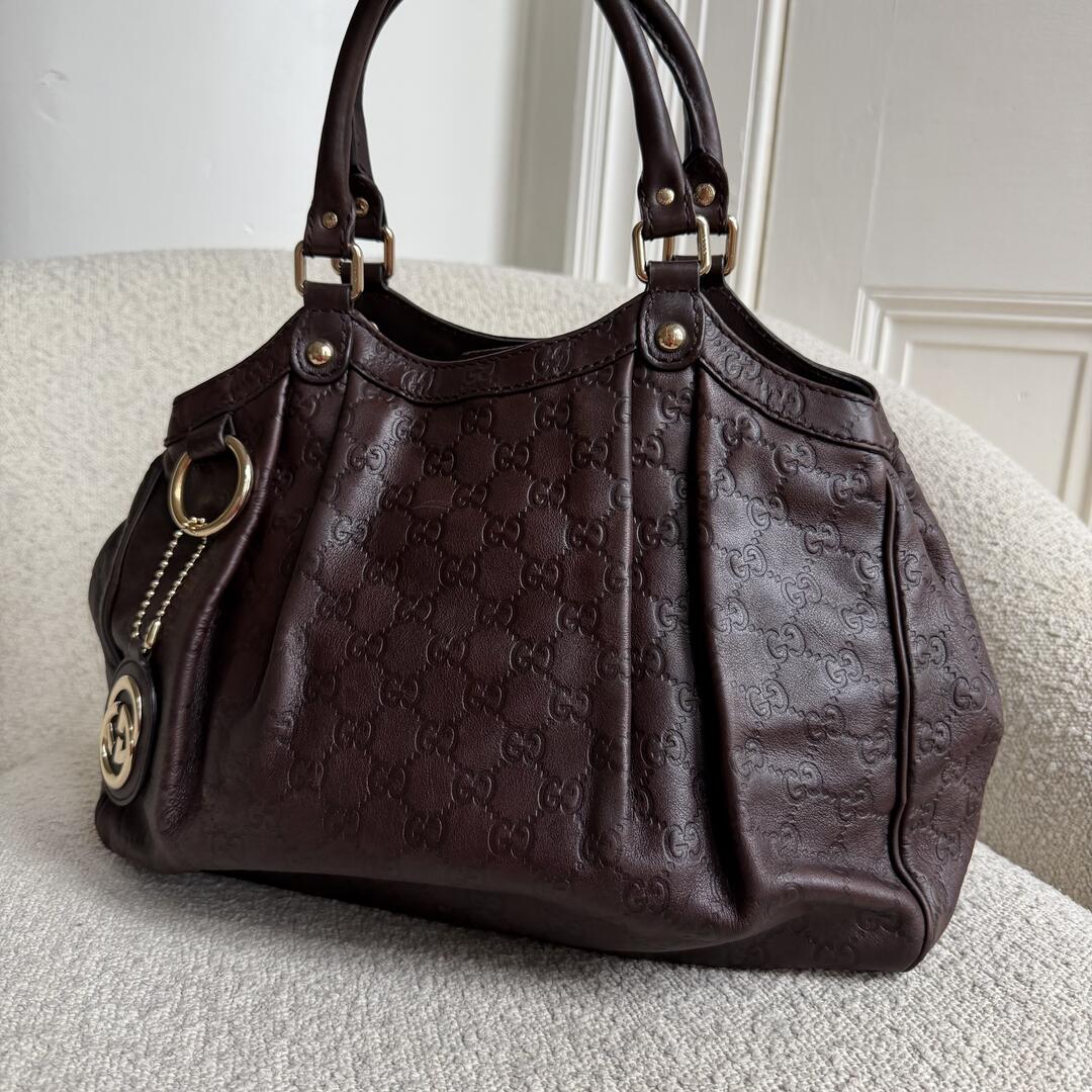 Gucci Guccissima Sukey Leather Brown Tote Bag