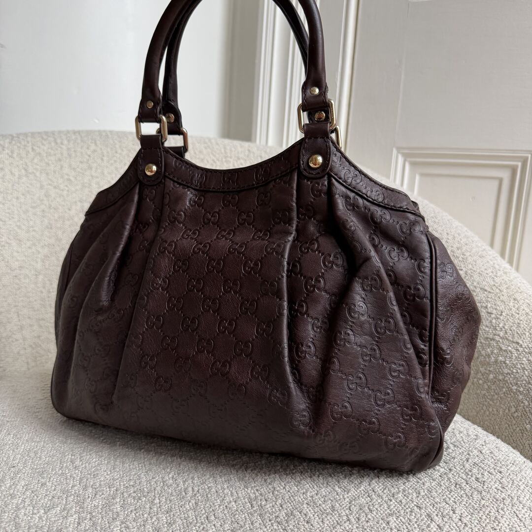 Gucci Guccissima Sukey Leather Brown Tote Bag