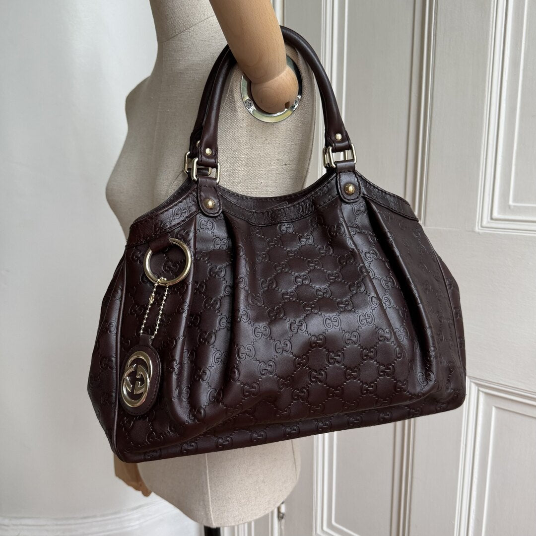 Gucci Guccissima Sukey Leather Brown Tote Bag