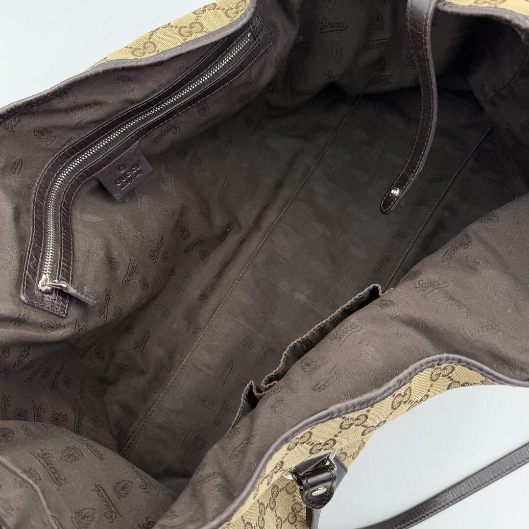 Gucci GG Canvas Twins Black Leather Tote Bag