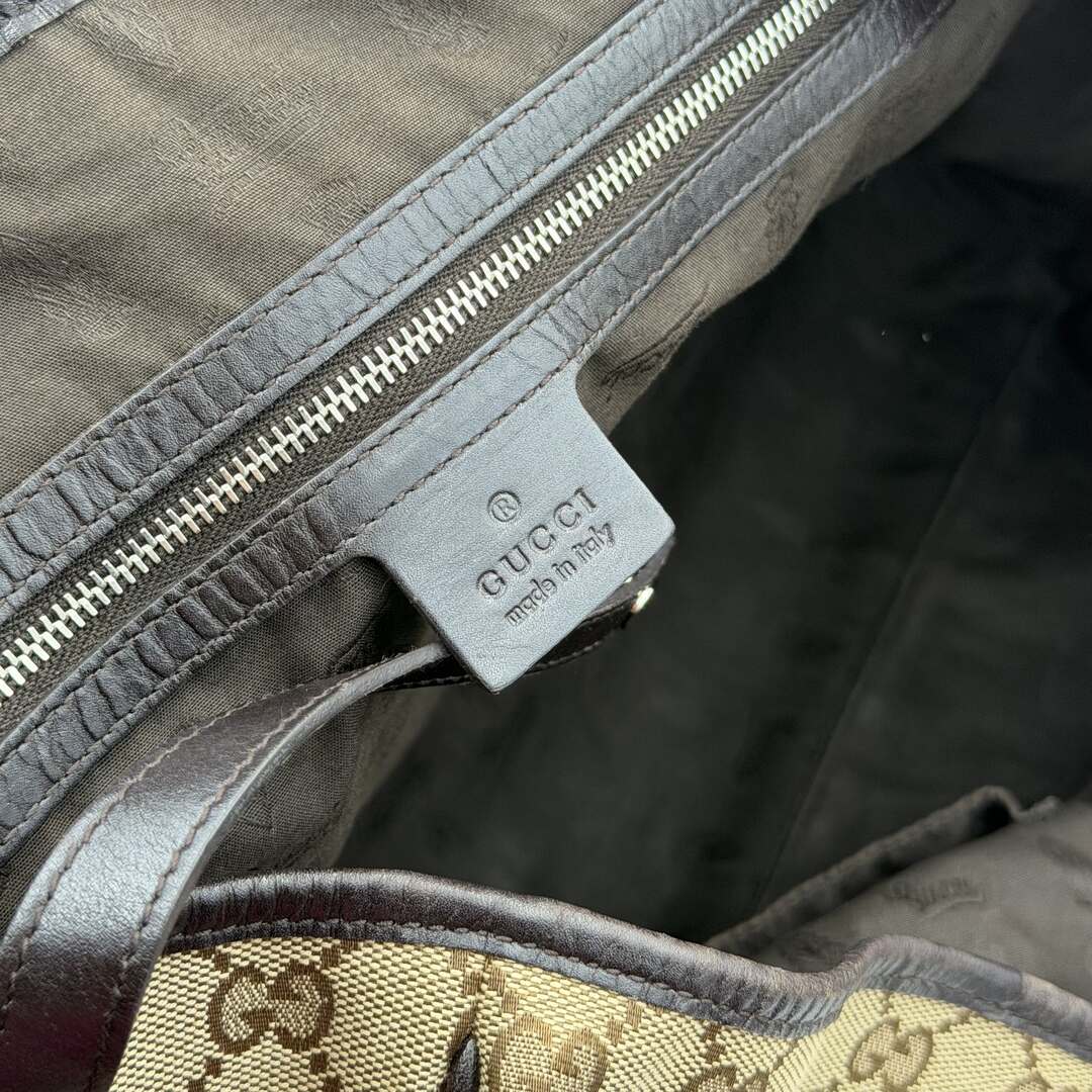 Gucci GG Canvas Twins Black Leather Tote Bag