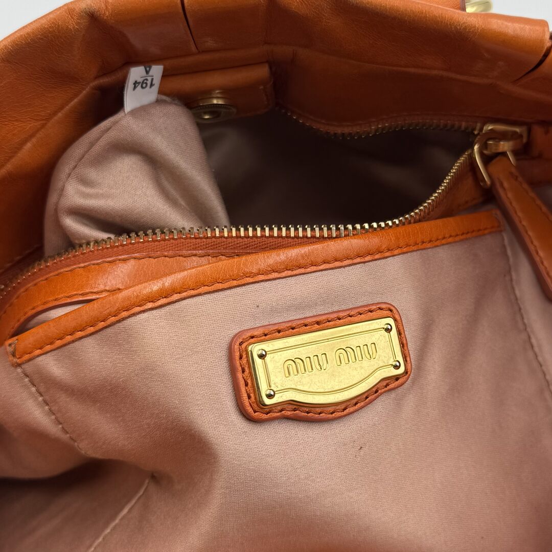 Miu Miu Vitello Orange Leather Handbag
