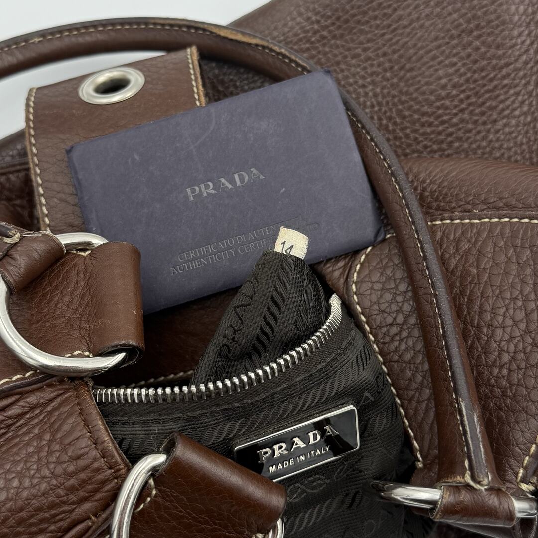 2002 Prada Moon Leather Brown Shoulder Bag