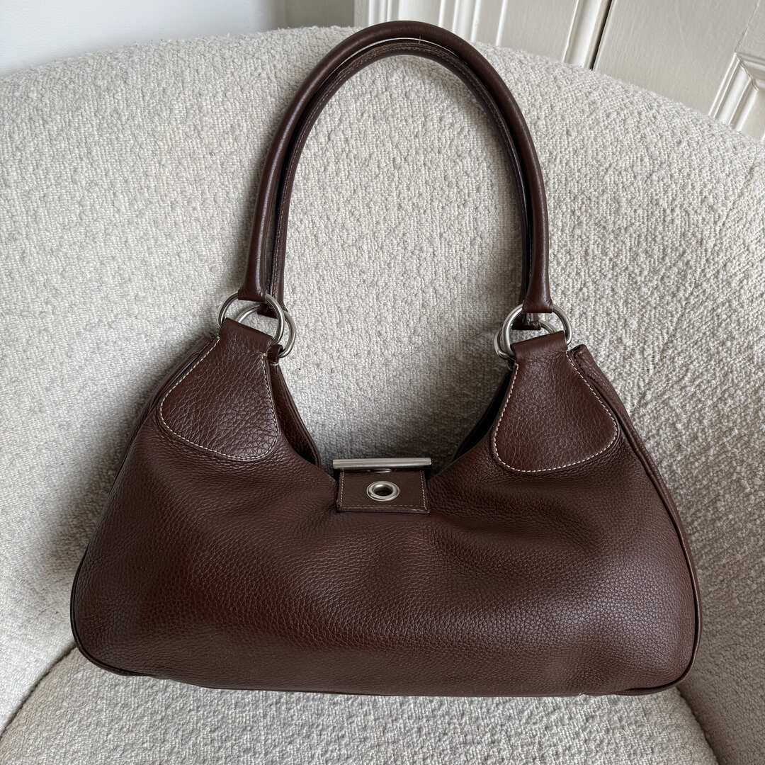 2002 Prada Moon Leather Brown Shoulder Bag