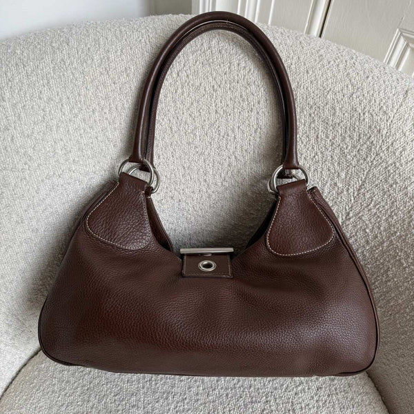 2002 Prada Moon Leather Brown Shoulder Bag