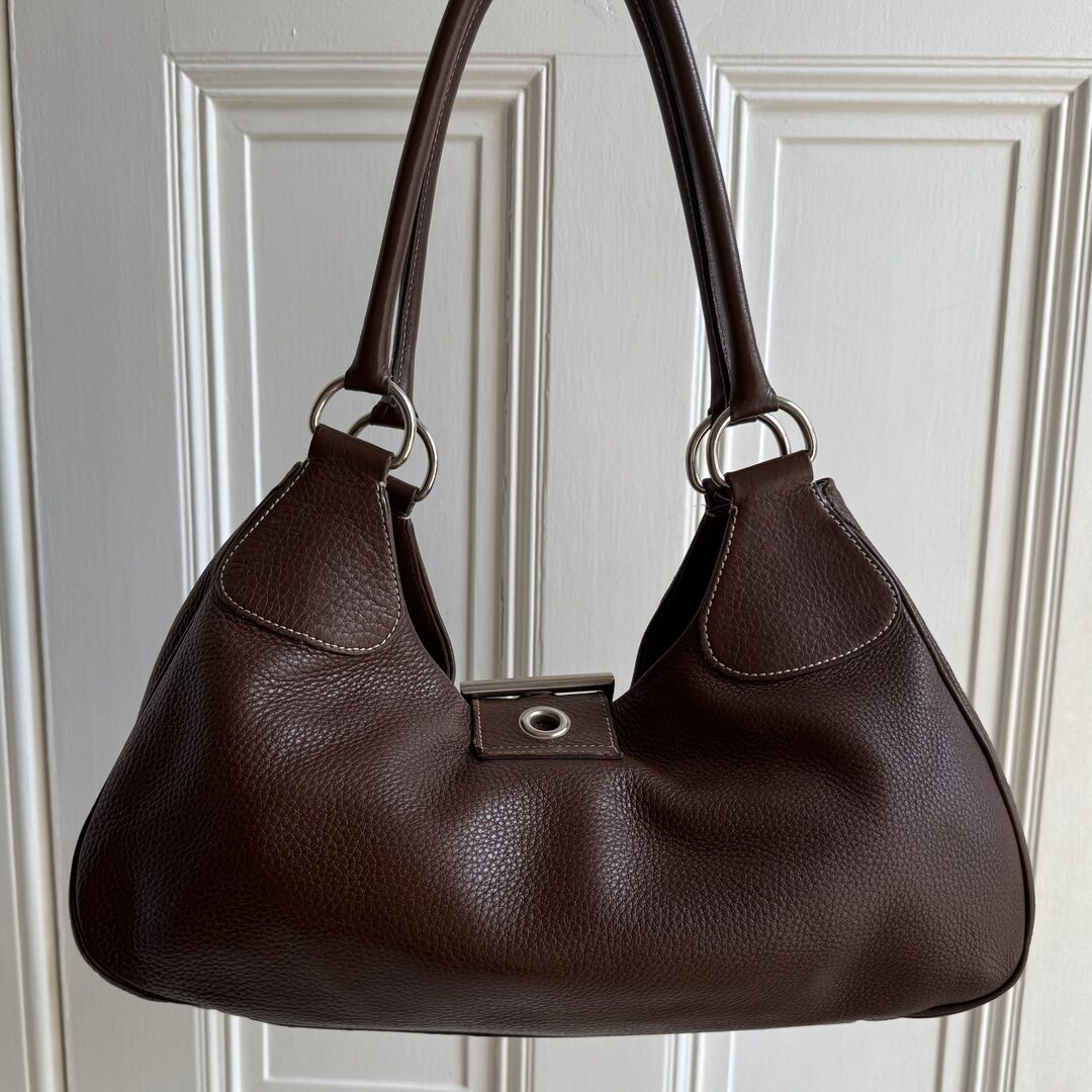 2002 Prada Moon Leather Brown Shoulder Bag