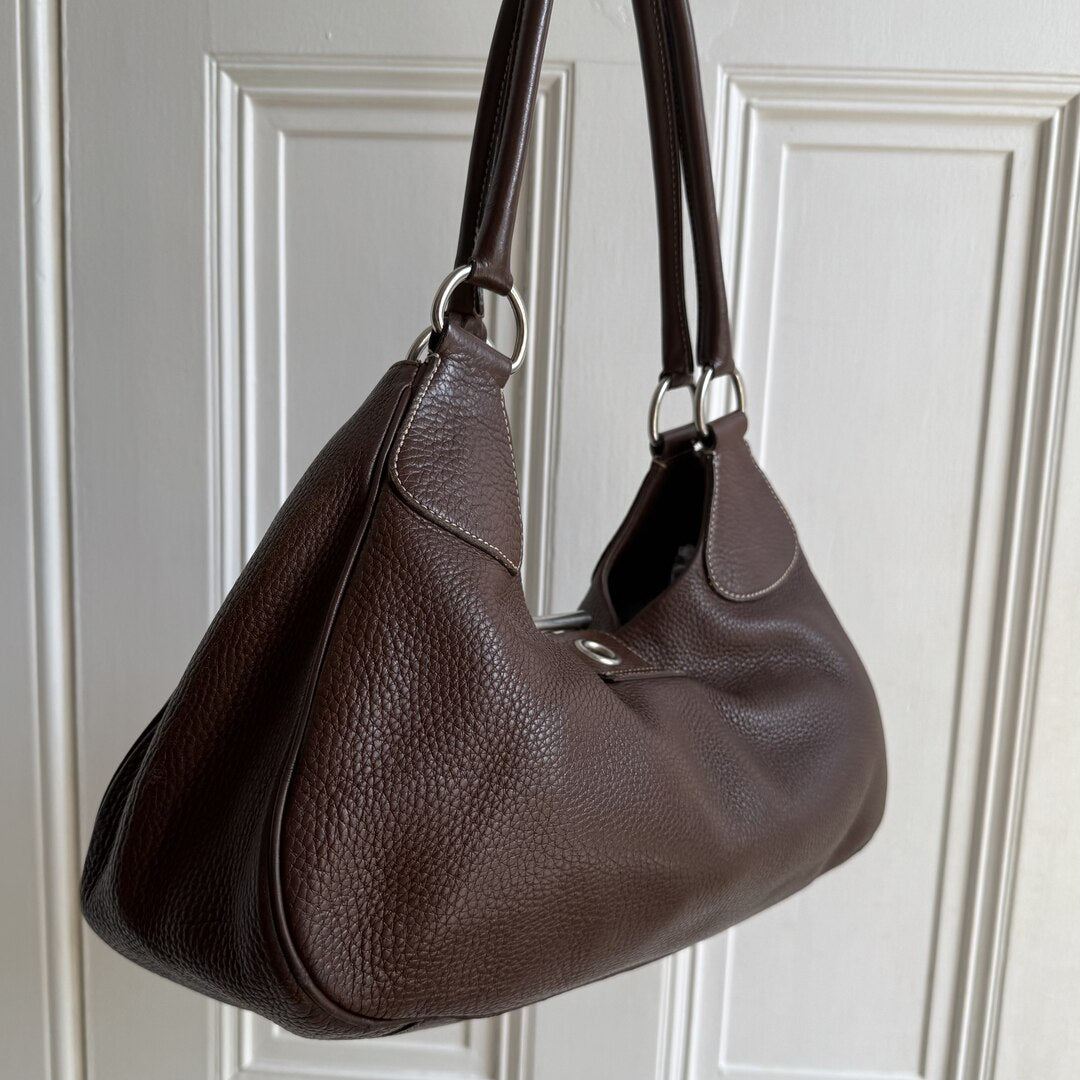 2002 Prada Moon Leather Brown Shoulder Bag