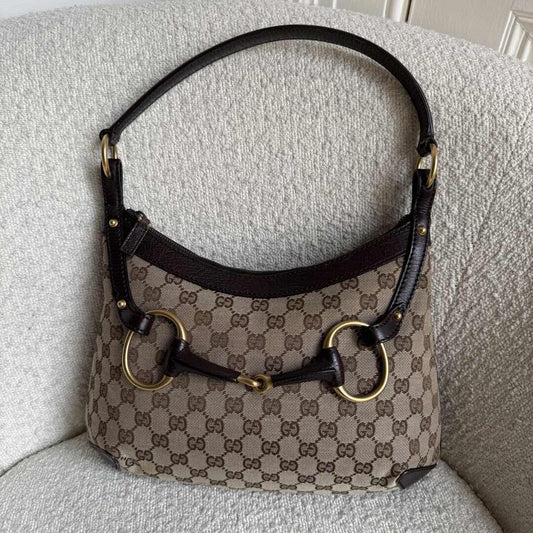Gucci GG Canvas Horsebit Brown Shoulder Bag
