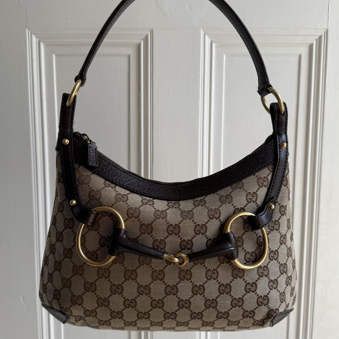Gucci GG Canvas Horsebit Brown Shoulder Bag