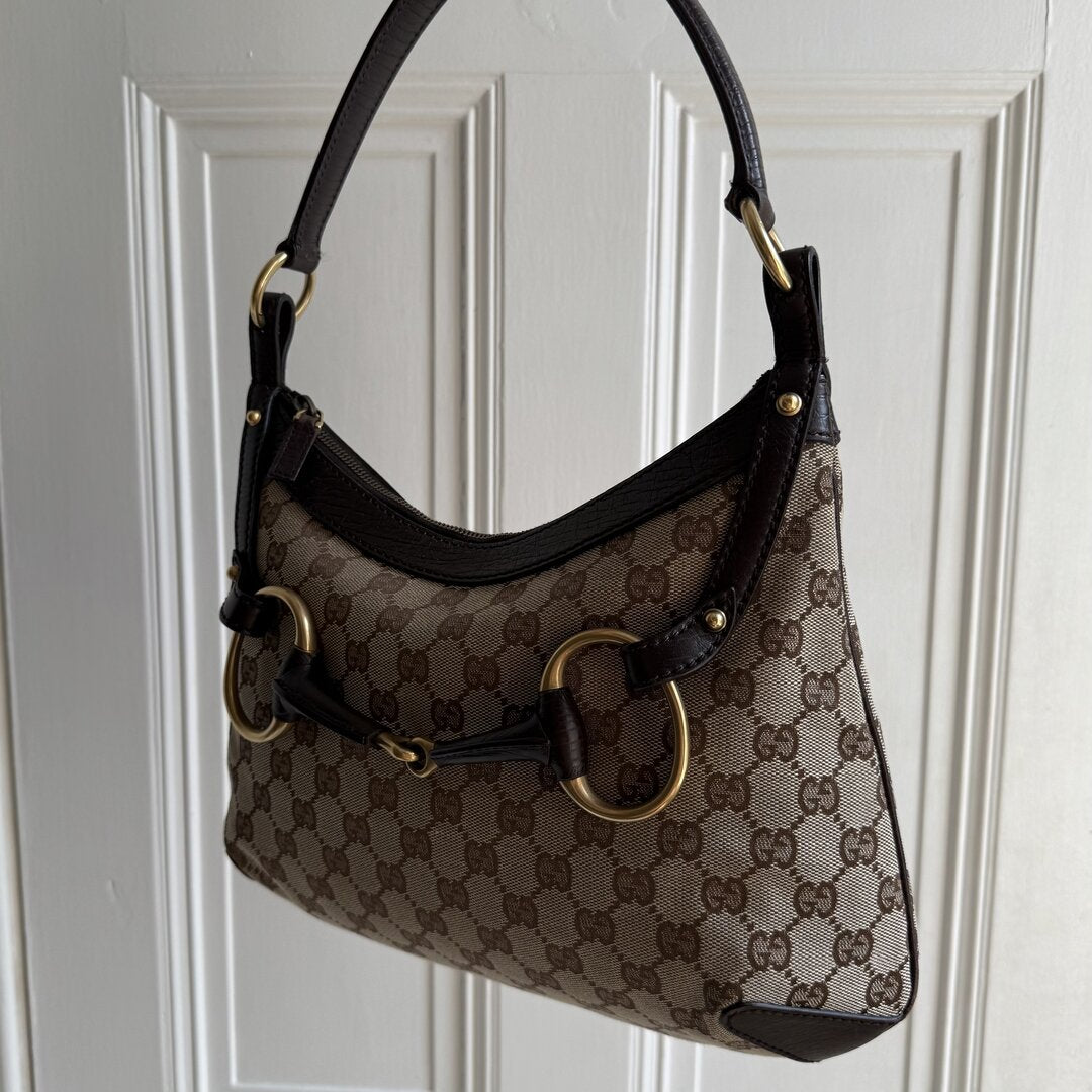 Gucci GG Canvas Horsebit Brown Shoulder Bag