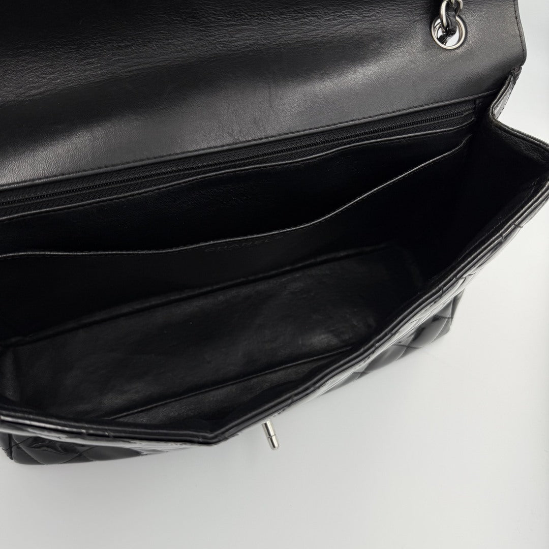 2010 Chanel CC Jumbo Flap Patent Leather Black Shoulder Bag