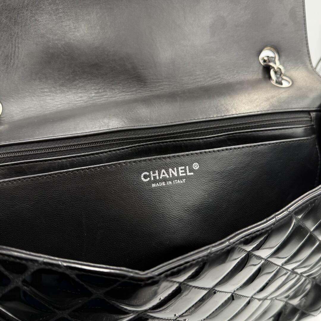 2010 Chanel CC Jumbo Flap Patent Leather Black Shoulder Bag