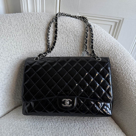 2010 Chanel CC Jumbo Flap Patent Leather Black Shoulder Bag