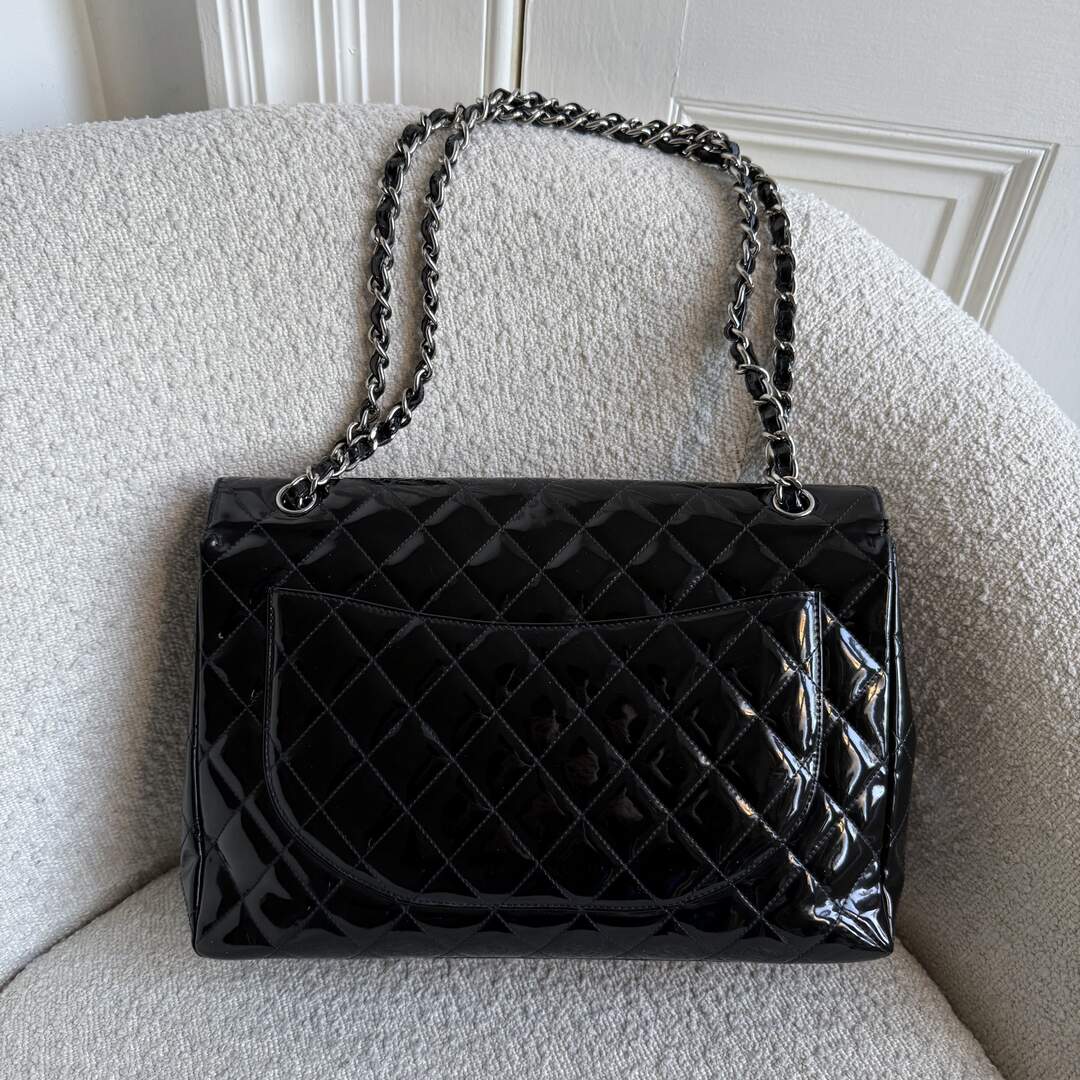 2010 Chanel CC Jumbo Flap Patent Leather Black Shoulder Bag