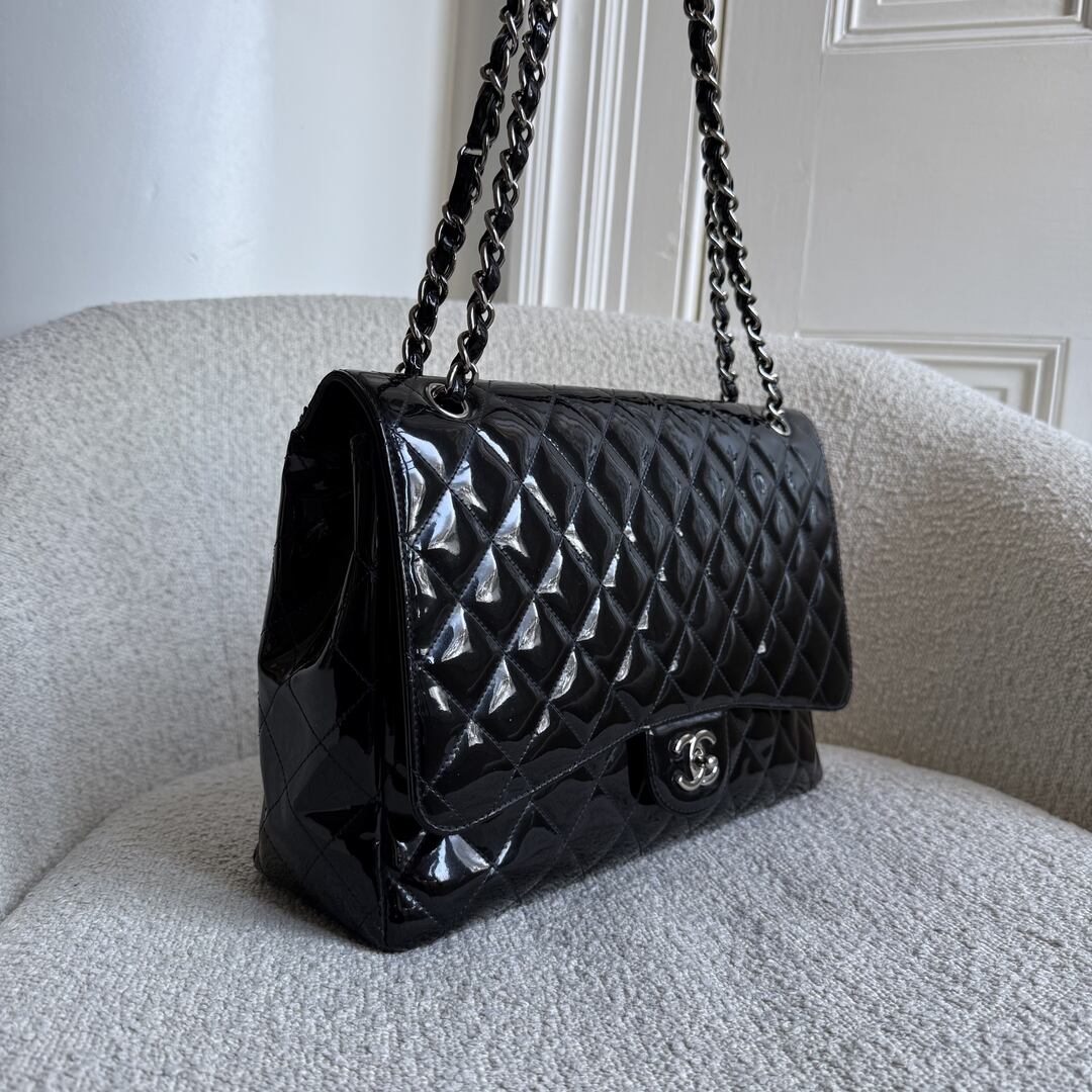 2010 Chanel CC Jumbo Flap Patent Leather Black Shoulder Bag