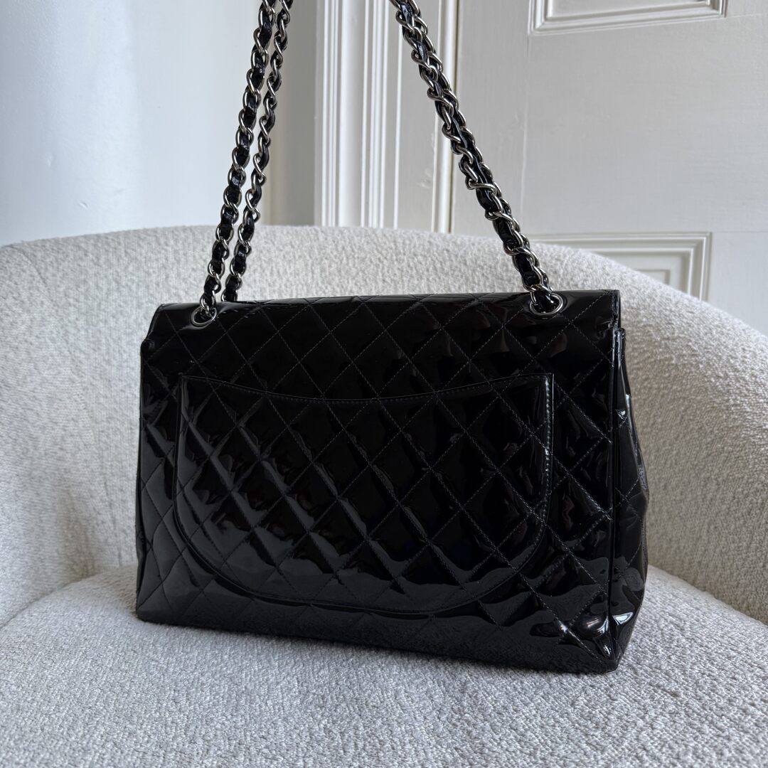 2010 Chanel CC Jumbo Flap Patent Leather Black Shoulder Bag