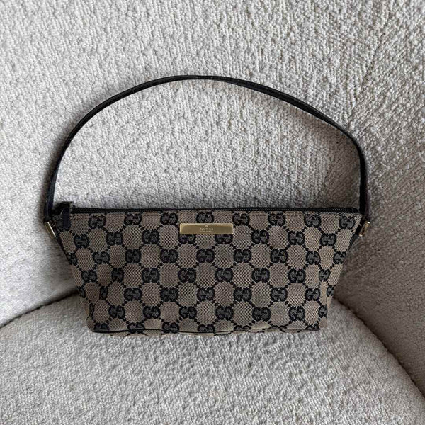 Gucci GG Monogram Black Boat Pochette Handbag