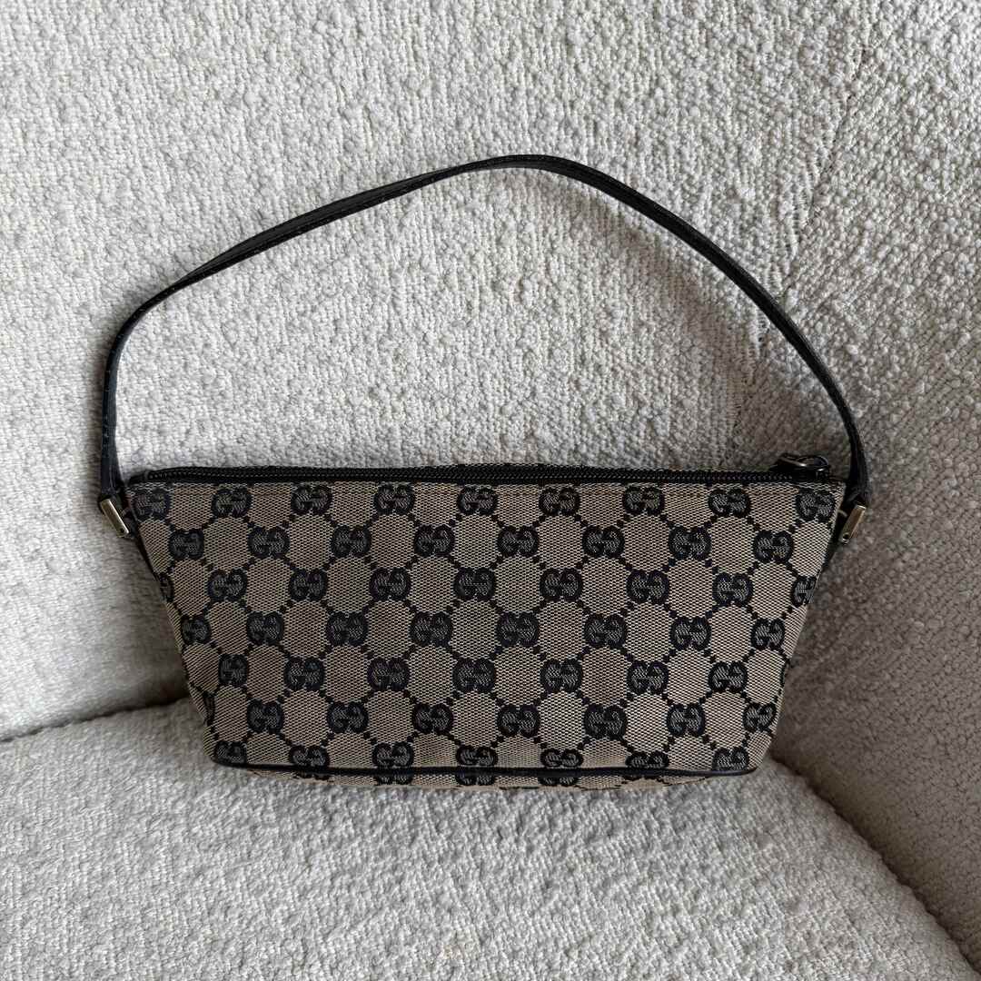Gucci GG Monogram Black Boat Pochette Handbag