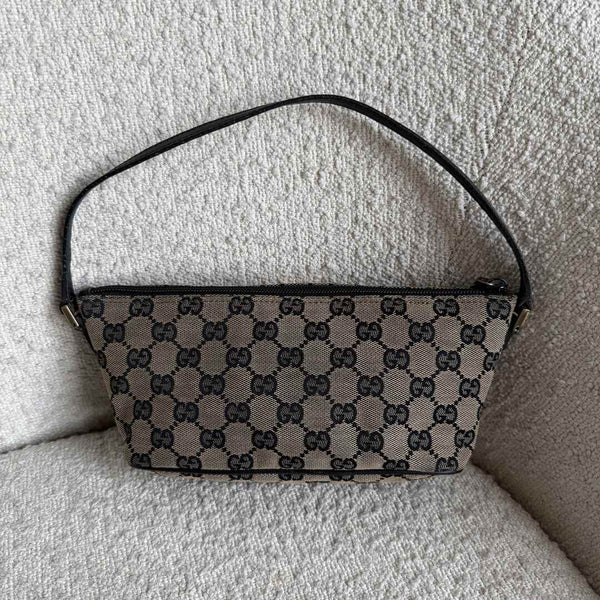 Gucci GG Monogram Black Boat Pochette Handbag