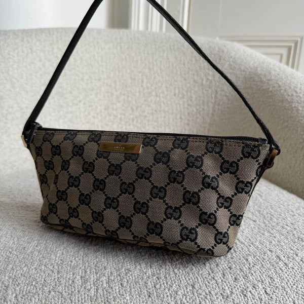 Gucci GG Monogram Black Boat Pochette Handbag
