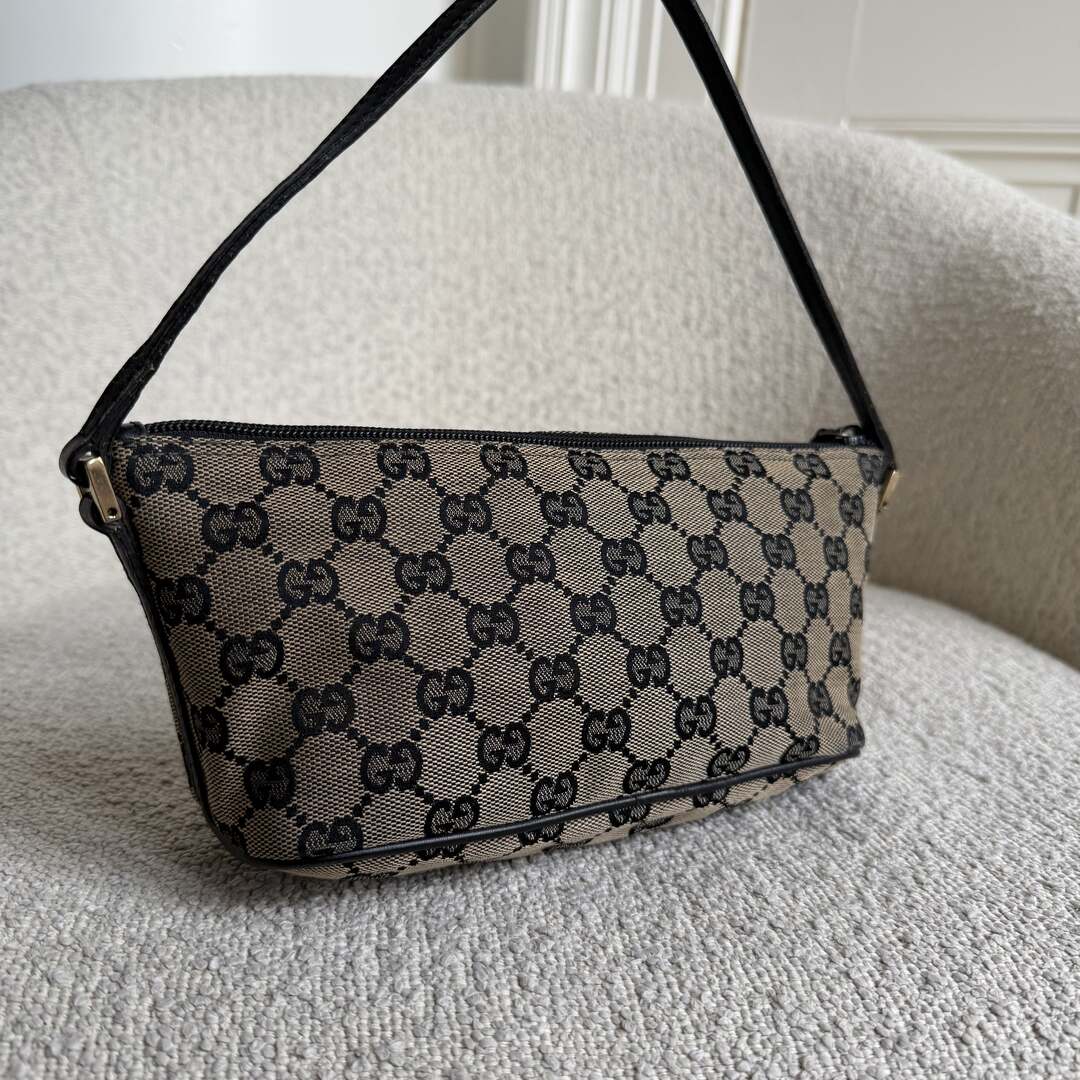 Gucci GG Monogram Black Boat Pochette Handbag