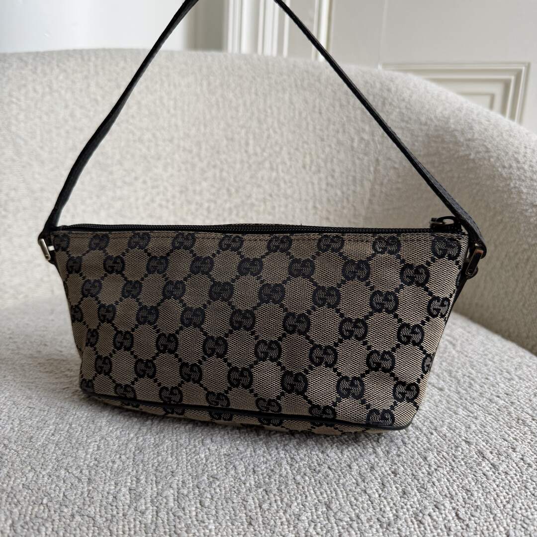 Gucci GG Monogram Black Boat Pochette Handbag