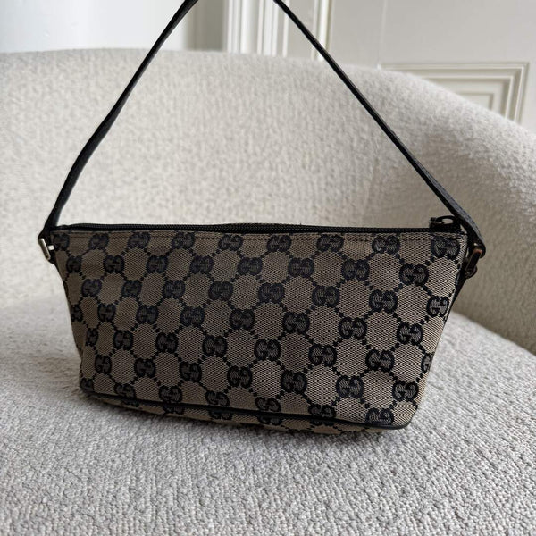 Gucci GG Monogram Black Boat Pochette Handbag