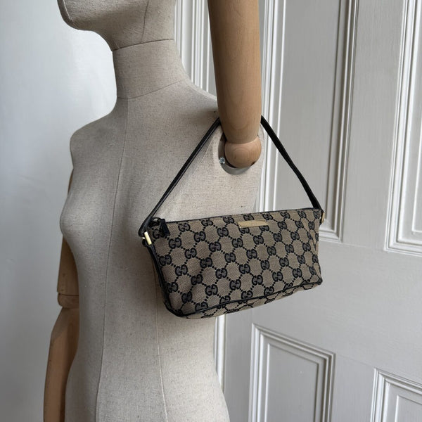 Gucci GG Monogram Black Boat Pochette Handbag
