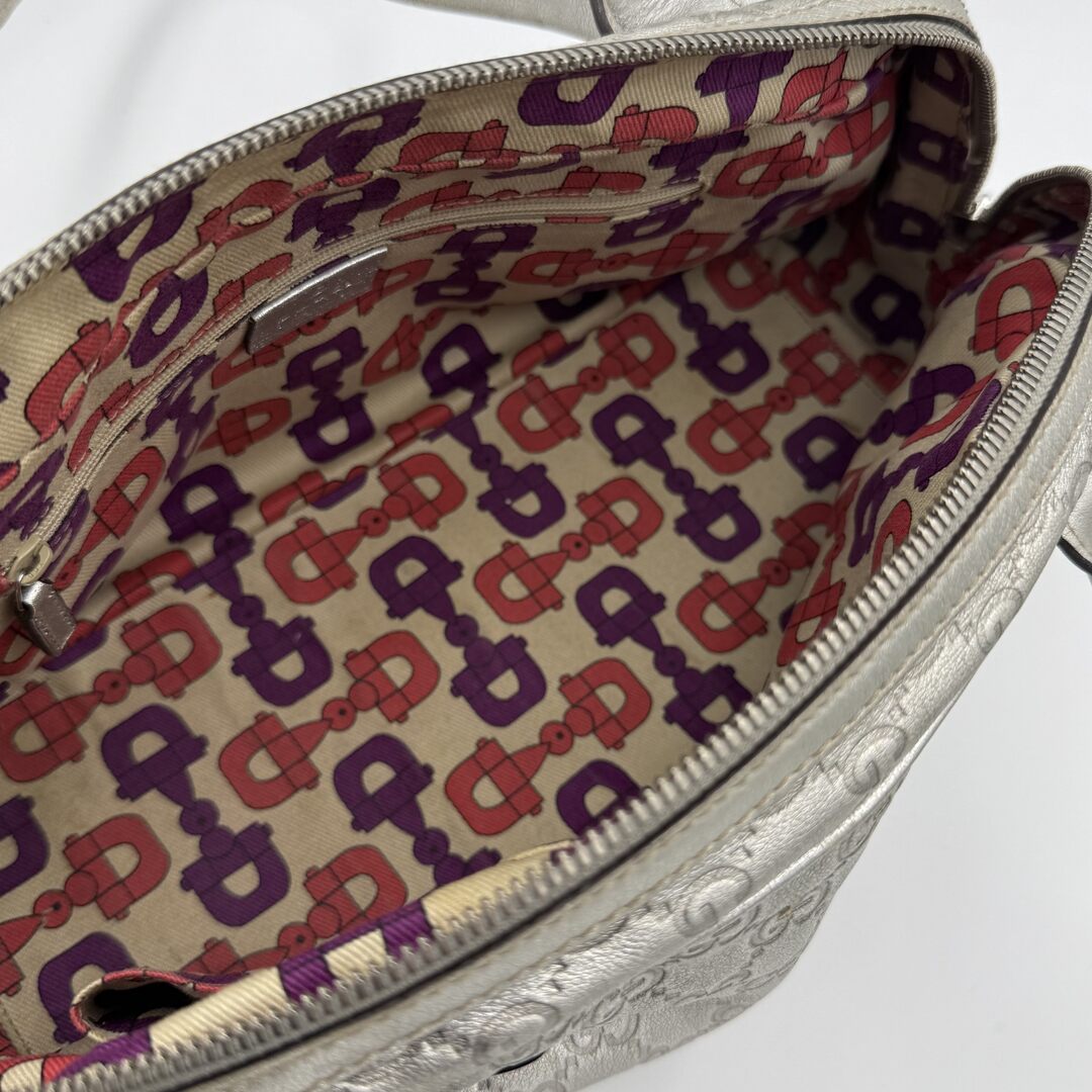 Gucci Guccissima Princy Metallic Silver Leather Shoulder Bag