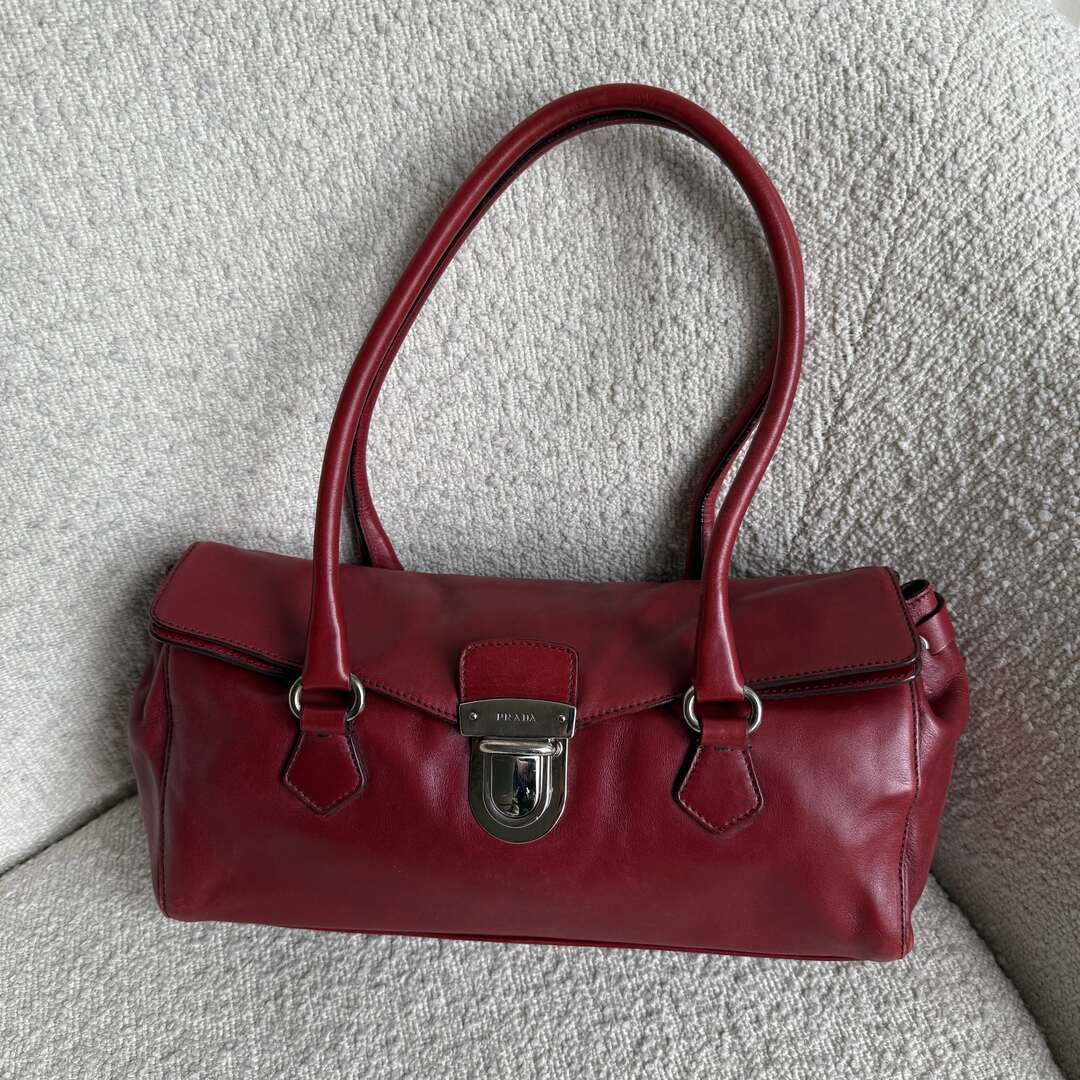 Prada Vitello Easy Leather Red Shoulder Bag