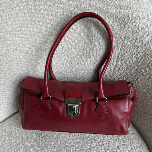 Prada Vitello Easy Leather Red Shoulder Bag