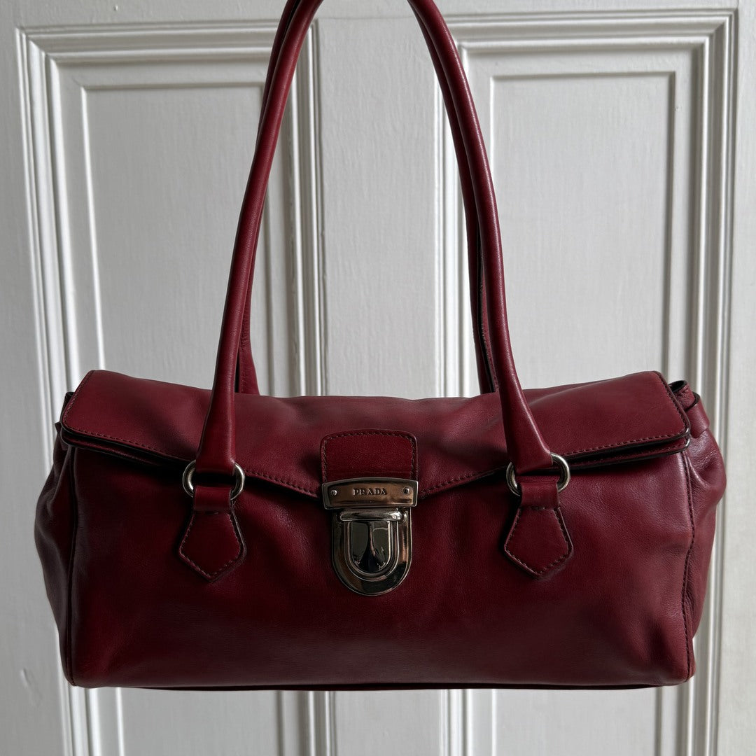 Prada Vitello Easy Leather Red Shoulder Bag