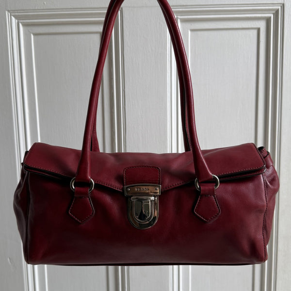 Prada Vitello Easy Leather Red Shoulder Bag