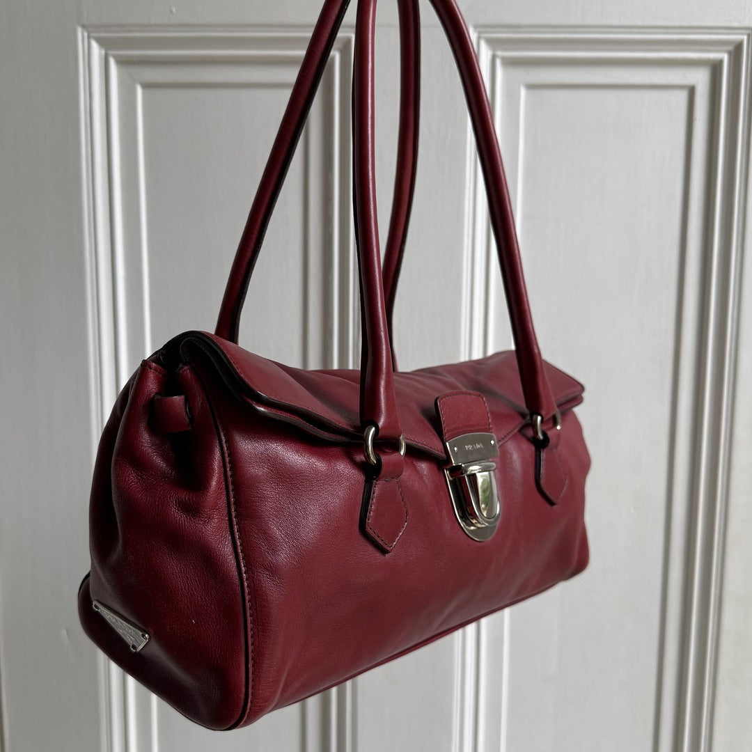 Prada Vitello Easy Leather Red Shoulder Bag