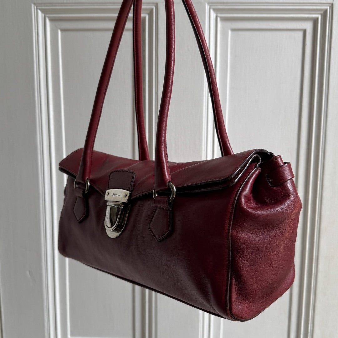 Prada Vitello Easy Leather Red Shoulder Bag