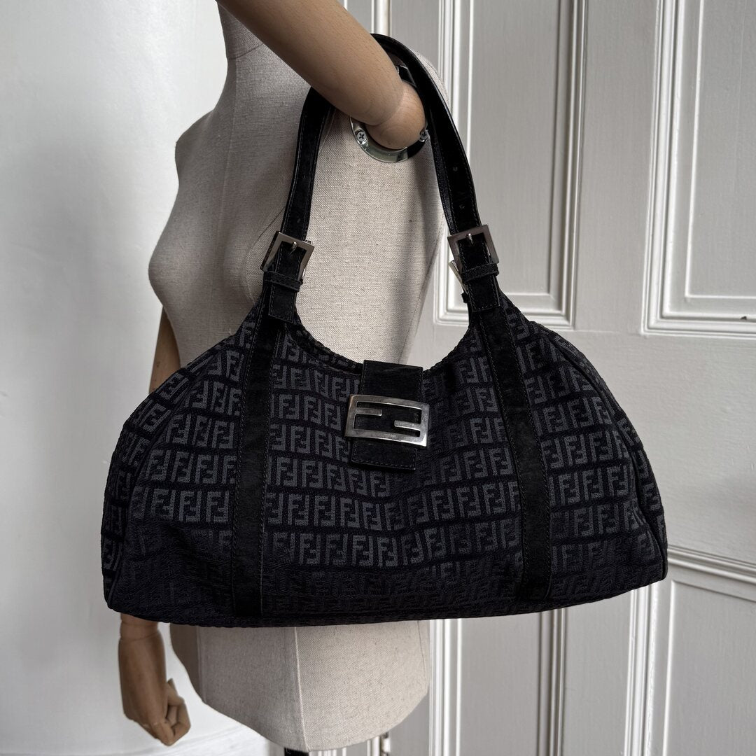 Fendi Zucchino Denim Grey Tote Bag